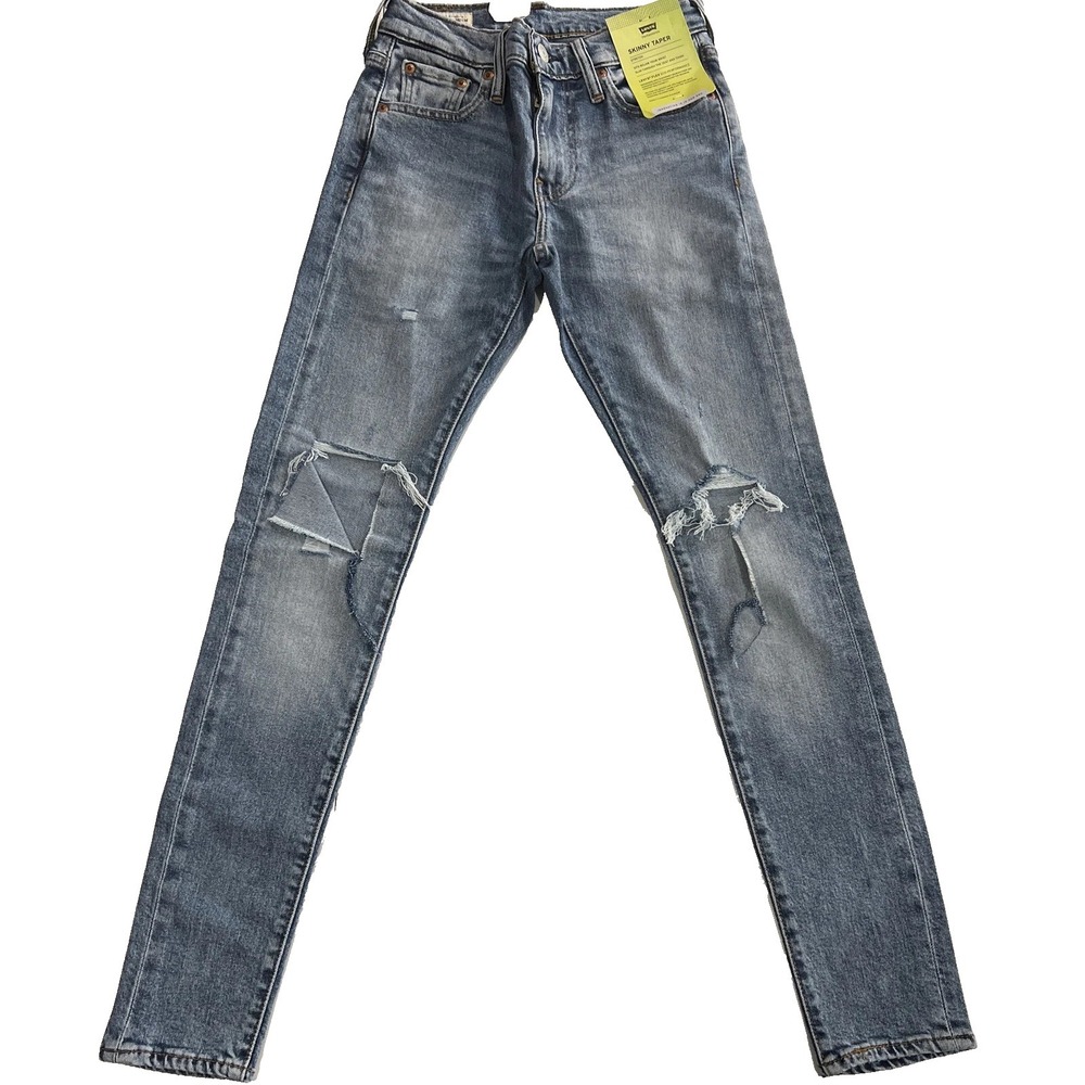 Levi's Premium Skinny Taper Flex Distressed Blue Jeans Men's Size 27x30 NEW - Picture 3 of 8